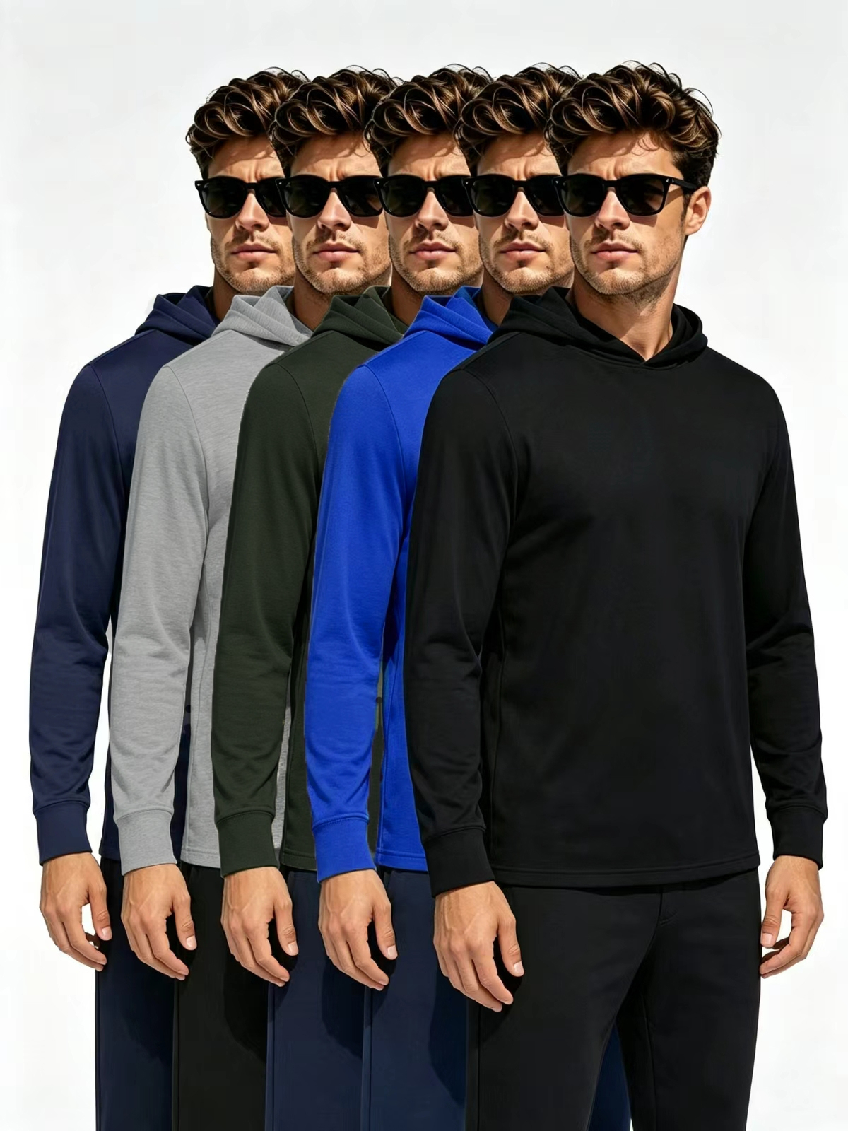 5 Pack Men's Athletic Hoodies Long Sleeve Fishing Lightweigh Pullover Shirts UPF 50+ Sun Protection Shirts Rash Guards Hiking Running Workout