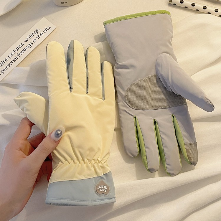Winter Gloves for Female Students, Cute, Cold-Proof, Warm, Fleece-Lined, Thickened Cotton, Outdoor Skiing, Windproof, Waterproof, Cycling