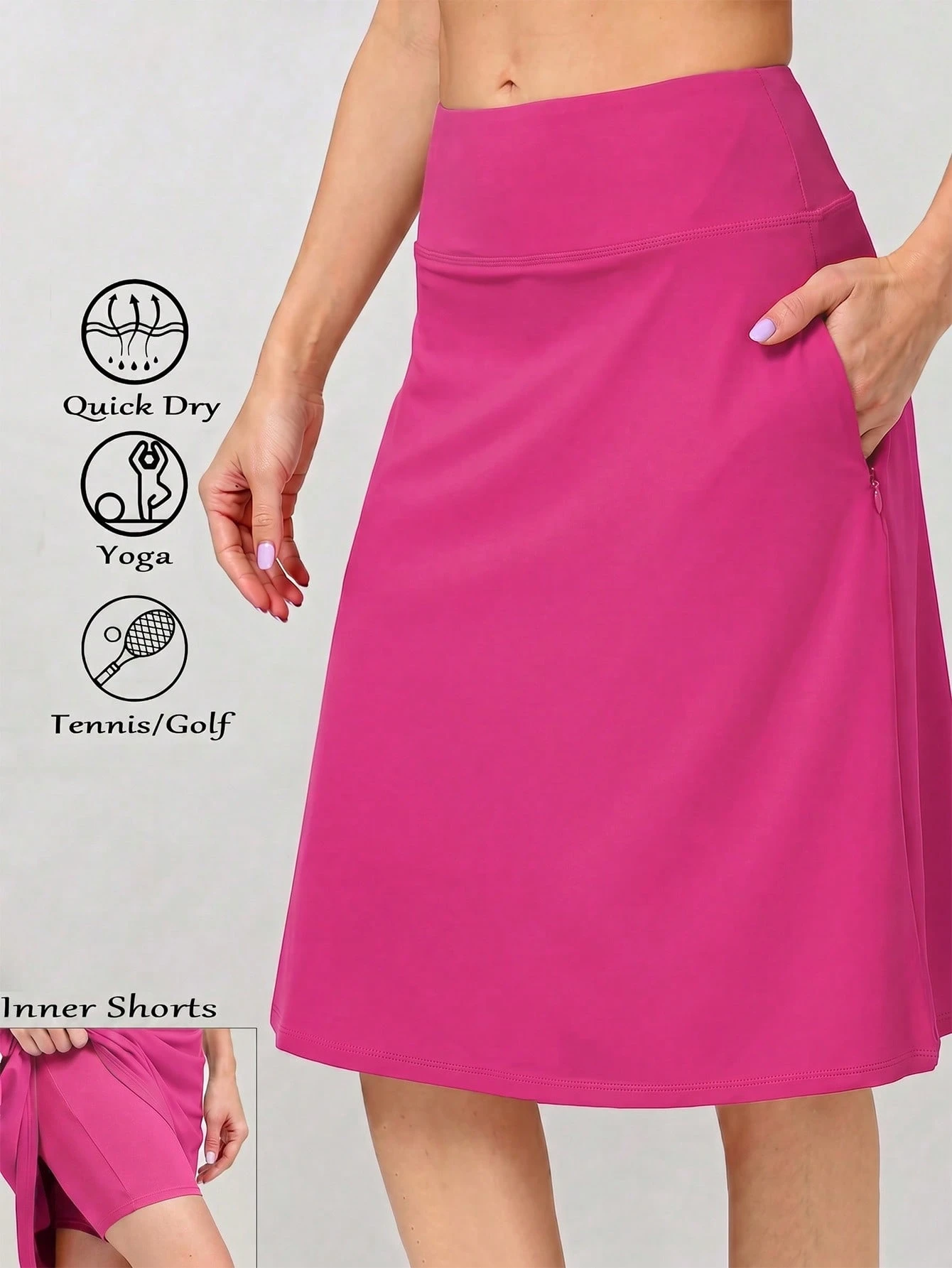 Women’s Mid-Length Tennis Skirt/Golf Culottes, Featuring Pockets, Ruffles, A Moderate Fit, Knee-Length, Sporty Lined Shorts, High-Waisted Design