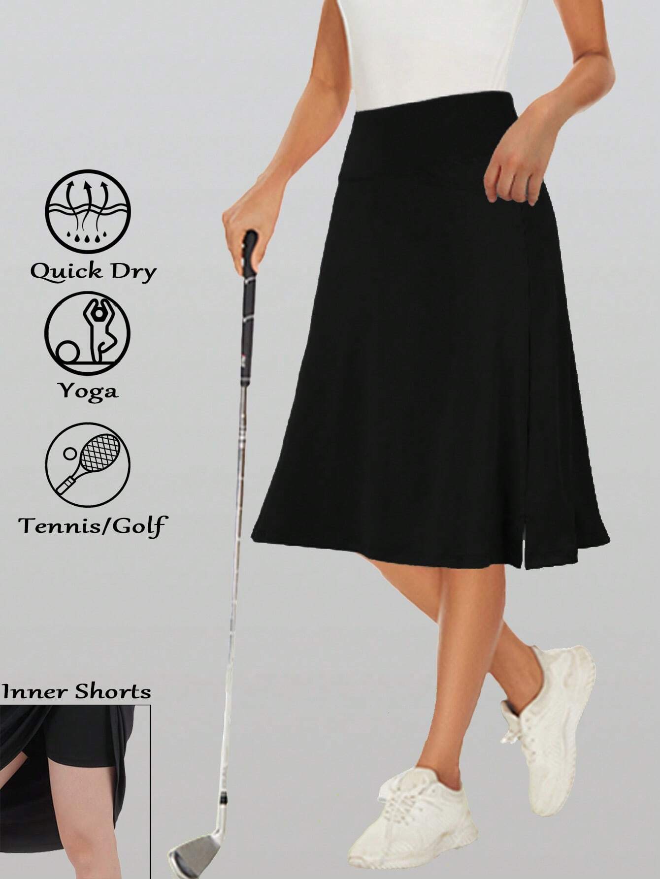 Women’s Mid-Length Tennis Skirt/Golf Culottes, Featuring Pockets, Ruffles, A Moderate Fit, Knee-Length, Sporty Lined Shorts, High-Waisted Design