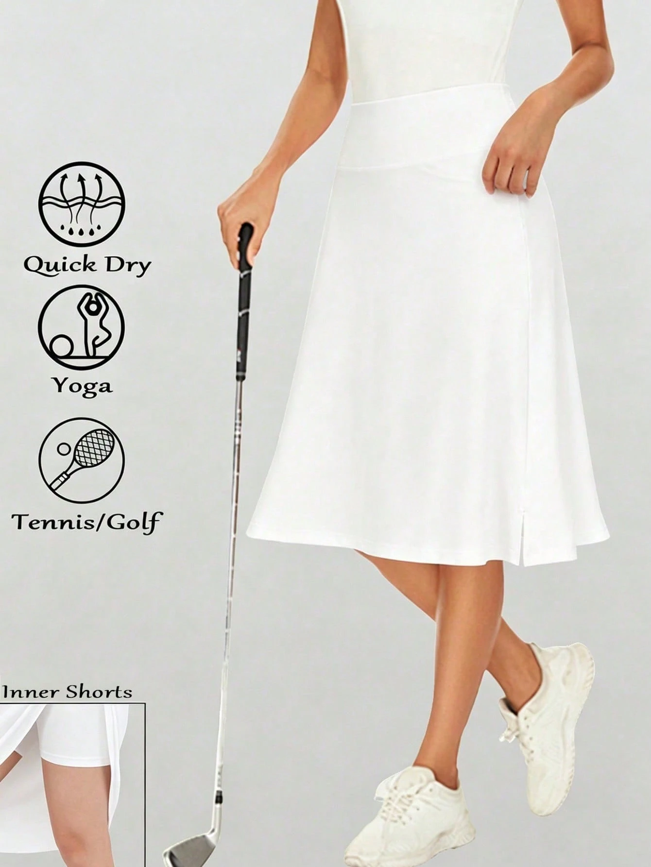 Women’s Mid-Length Tennis Skirt/Golf Culottes, Featuring Pockets, Ruffles, A Moderate Fit, Knee-Length, Sporty Lined Shorts, High-Waisted Desig