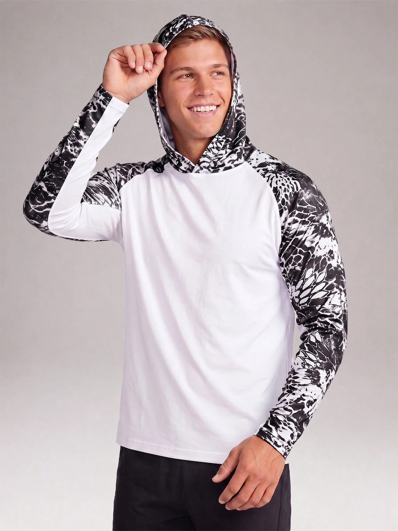 Men's Long Sleeve Tech Hoodie, Lightweight Waterproof Swimwear For Summer Sports, Fishing, Running, Hiking And Outdoor Activities